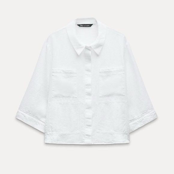 ZARA Lace Insert Short Shirt - Picture 3 of 5